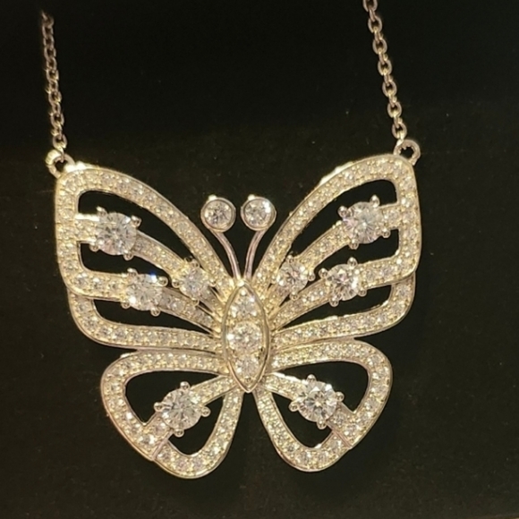 CERTIFIED 3.33 Carat VVS1 D EX MARIAH BUTTERFLY Moissanite Diamond NECKLACE *NEW - Picture 8 of 16